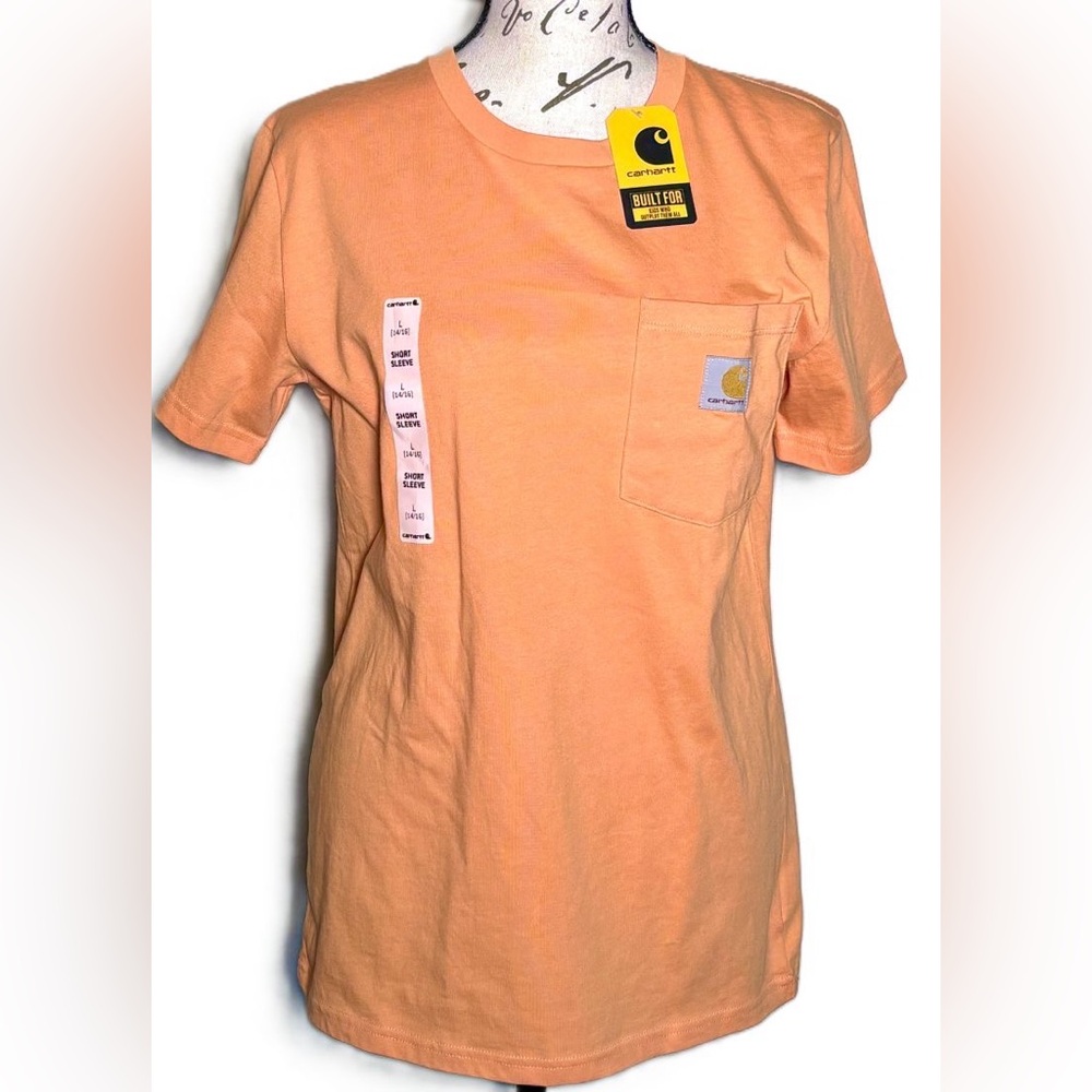 100% Cotton Carhartt Orange L 14/16 Unisex Short Sleeve Pocket Logo T-Shirt NWT